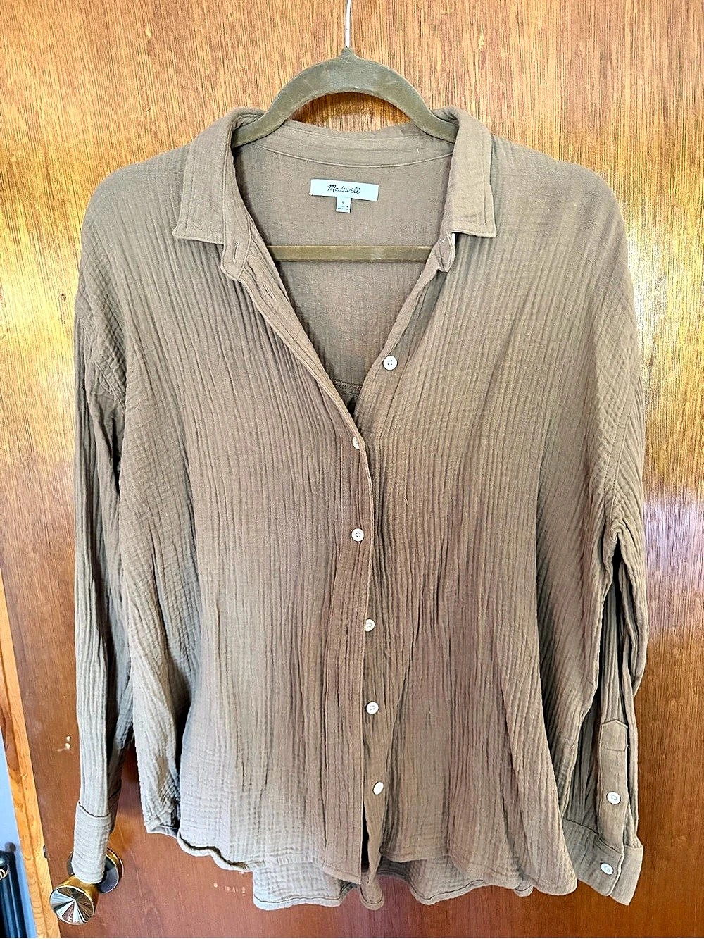 Madewell Cotton Button Down Shirt in Brown Size Small